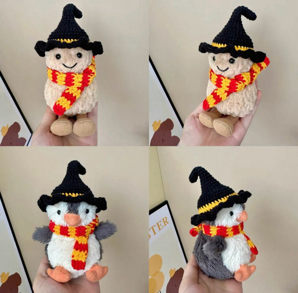 UK0093 - Outfit for Jellycat Amuseables Peanut/ Peanut Penguin (small) - wizard hat & scarf (Outfit Only)