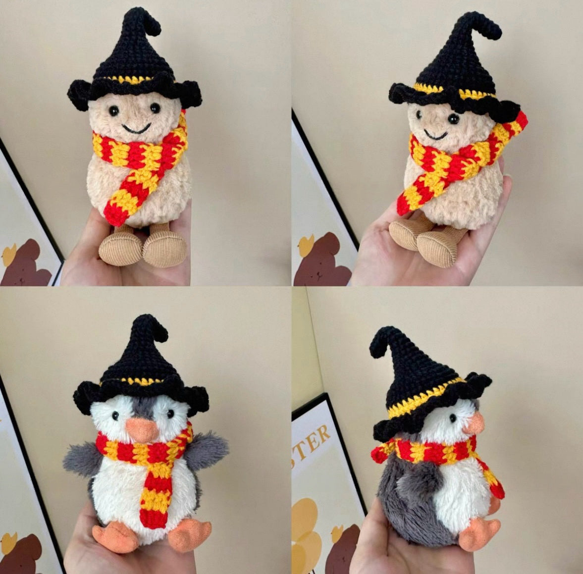 UK0093 - Outfit for Jellycat Amuseables Peanut/ Peanut Penguin (small) - wizard hat & scarf (Outfit Only)
