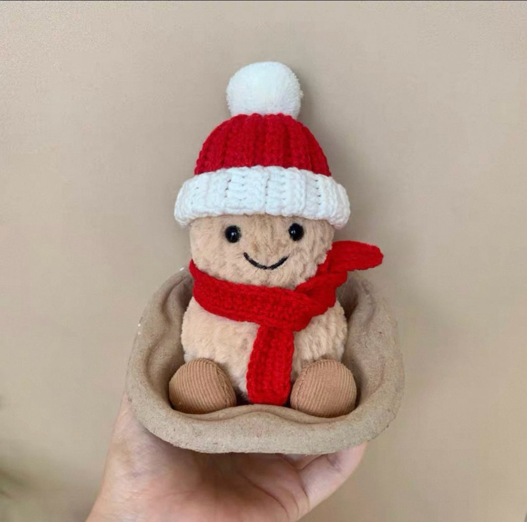 UK0102 - Outfit for Jellycat Amuseables Peanut/ Peanut Penguin (small) - red hat & scarf (Outfit Only)