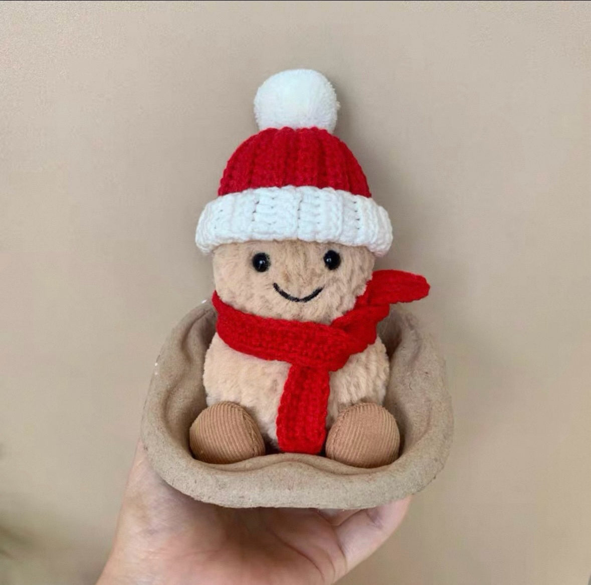 UK0102 - Outfit for Jellycat Amuseables Peanut/ Peanut Penguin (small) - red hat & scarf (Outfit Only)