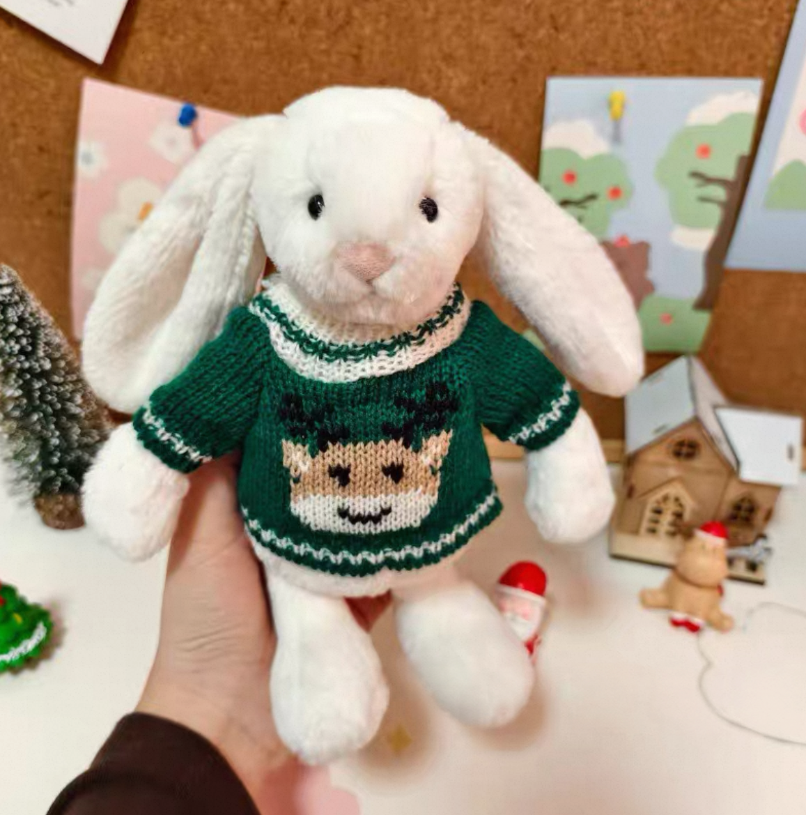 Outfit  for Jellycat Bunny (18cm) - Christmas Jumper Green Reindeer (Outfit Only)