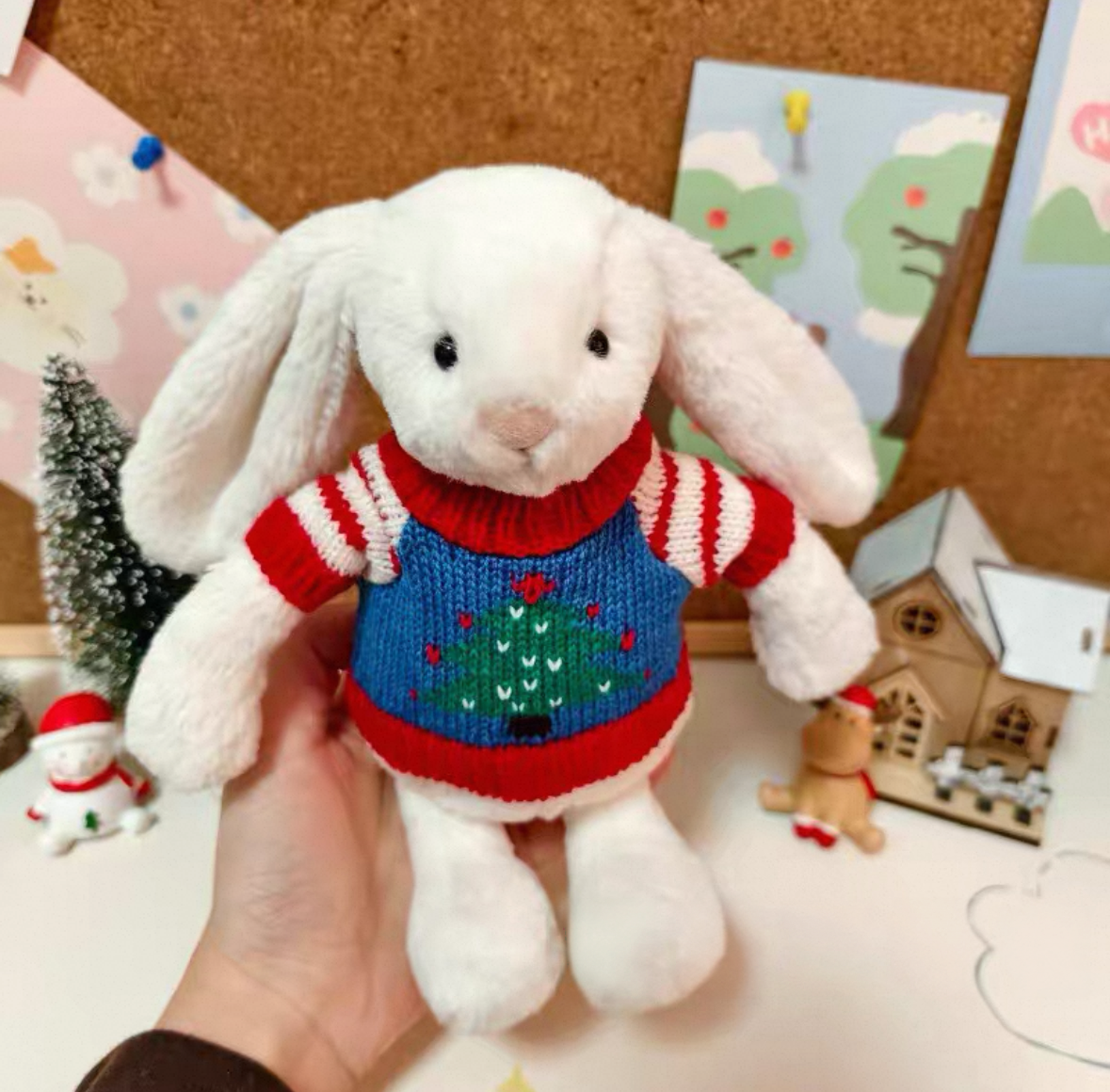 Outfit  for Jellycat Bunny (18cm) - Christmas Jumper Blue Chrsitmas Tree (Outfit Only)