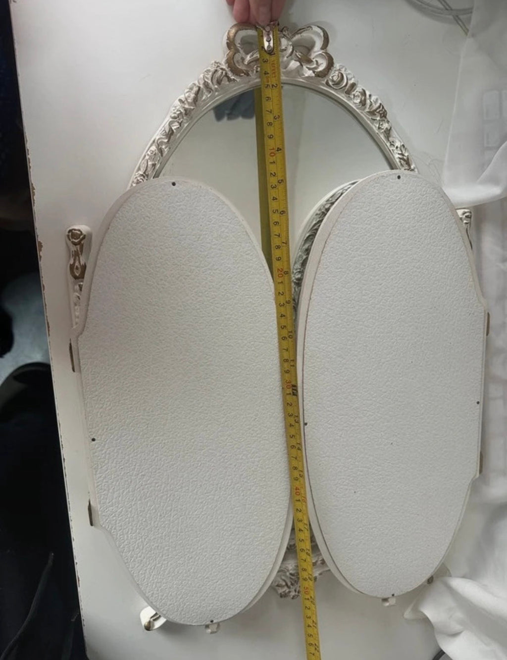 Vintage Style White & Gold Tri-Fold Vanity Mirror