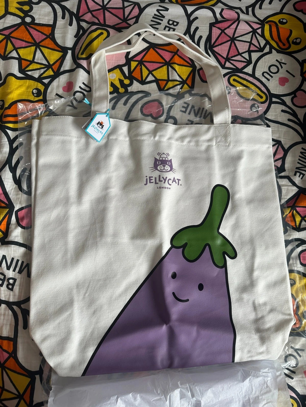 Official Jellycat Amuseables Aubergine Tote Bag