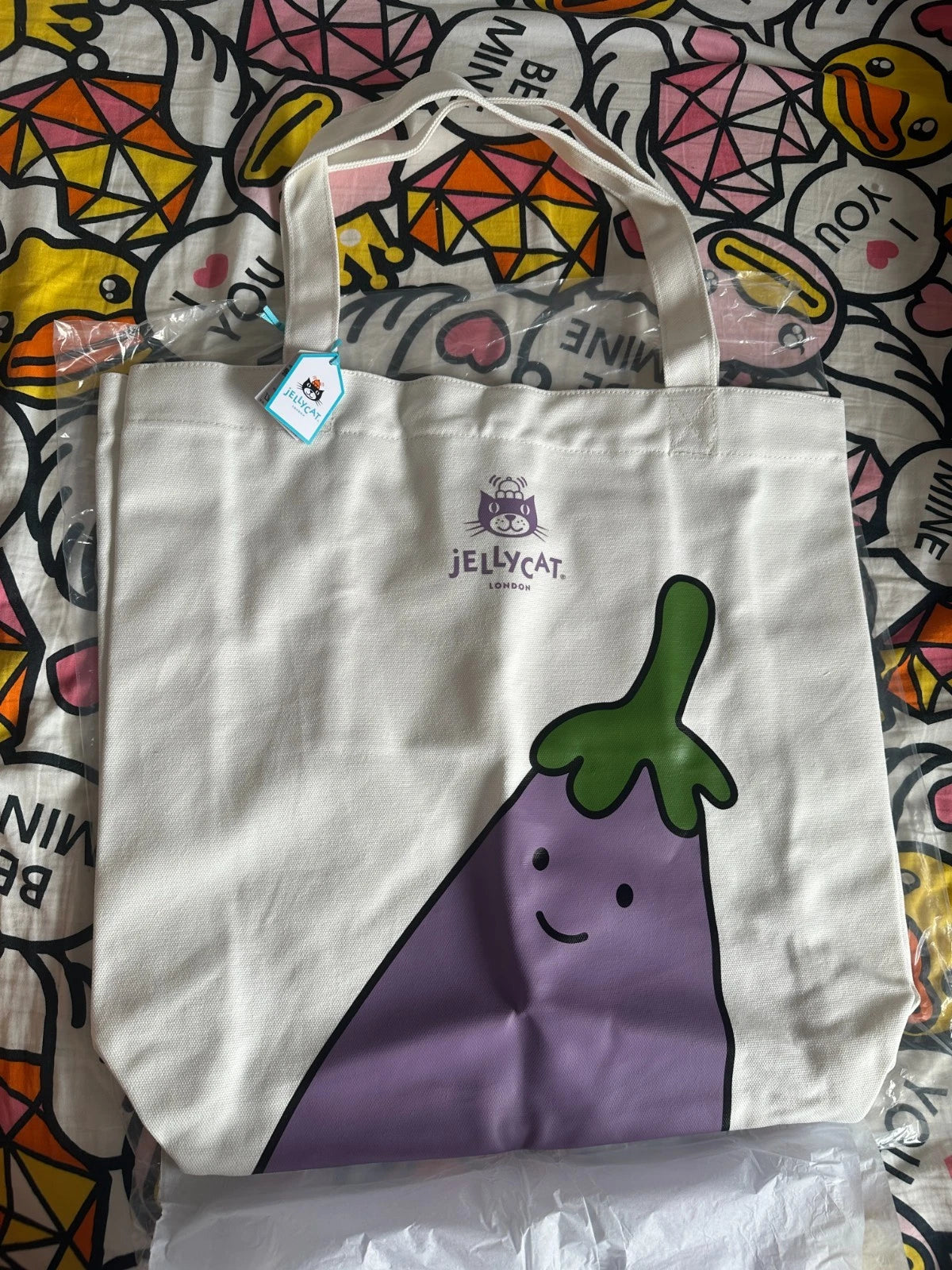 Official Jellycat Amuseables Aubergine Tote Bag